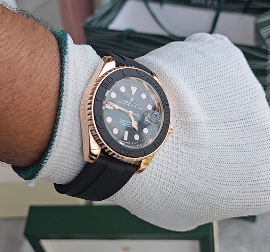 Rolex Yacht master Silicon band Rose gold black Virat kholi watch
