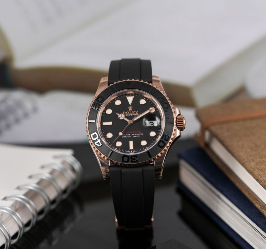 Rolex Yacht master Silicon band Rose gold black Virat kholi watch