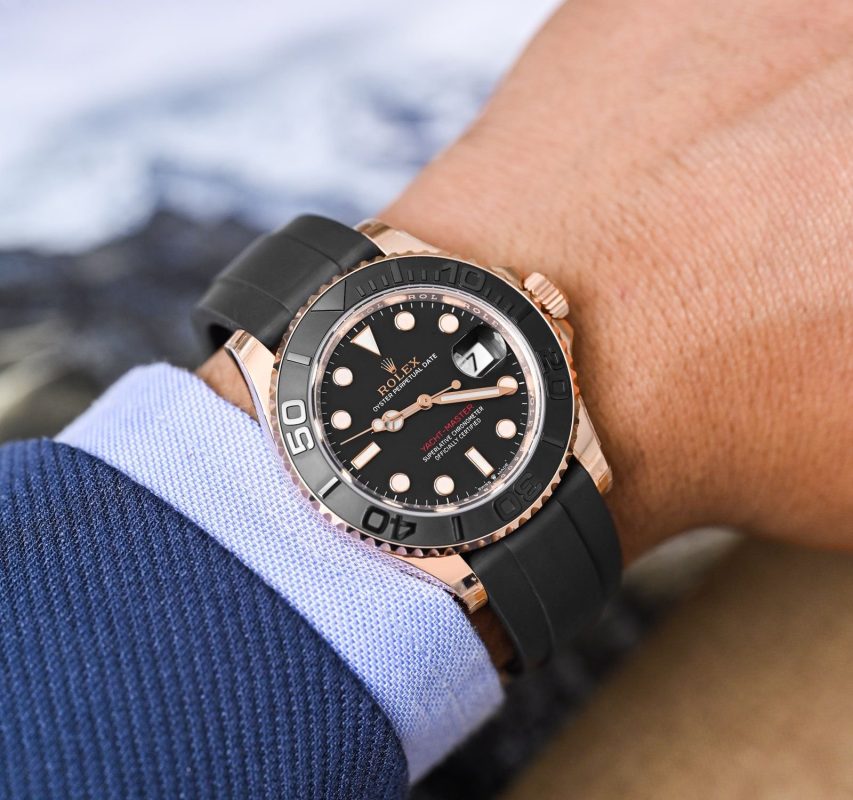 Rolex Yacht master Silicon band Rose gold black Virat kholi watch
